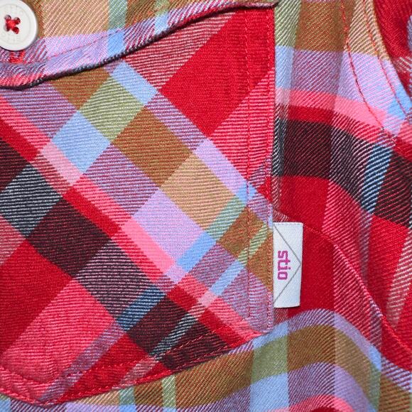 Stio Shirt Women Small Red Multi Plaid Organic Cotton Flannel Long Sleeve - Picture 6 of 11